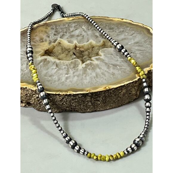 Sterling Silver NAVAJO PEARL & Palomino Turquoise Beaded 17” Necklace .925 NEW - Picture 5 of 13